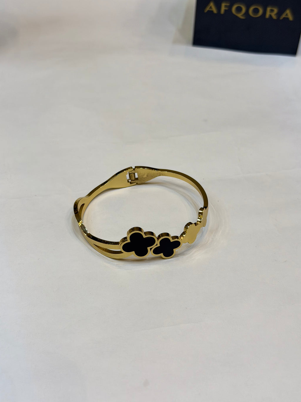 Gold-Plated Four-Leaf Clover Bangle